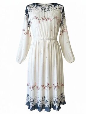 Vintage 1970's Hal Ferman  sheer blue & white floral dress